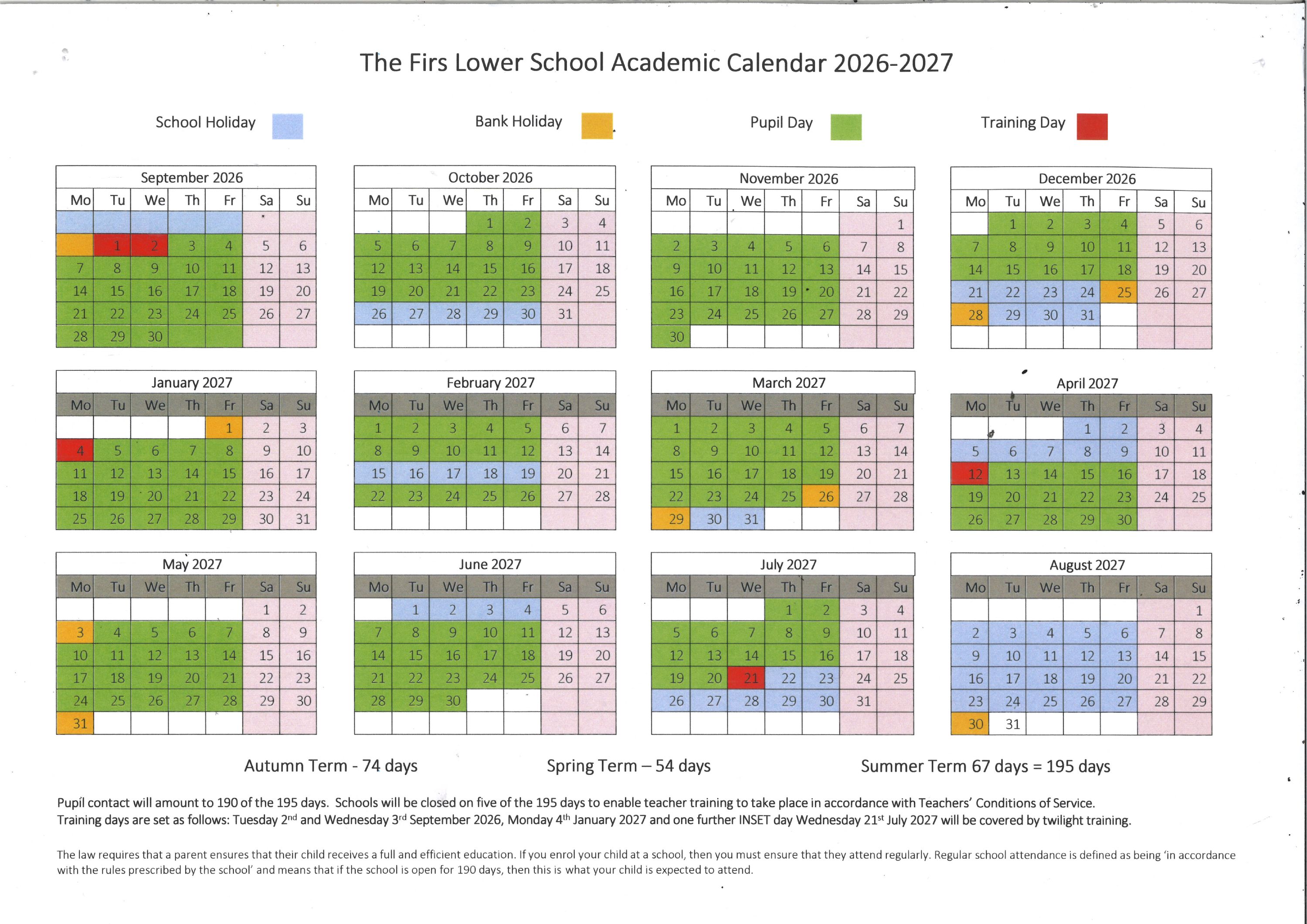 The Firs Academic Calendar 2026-2027
