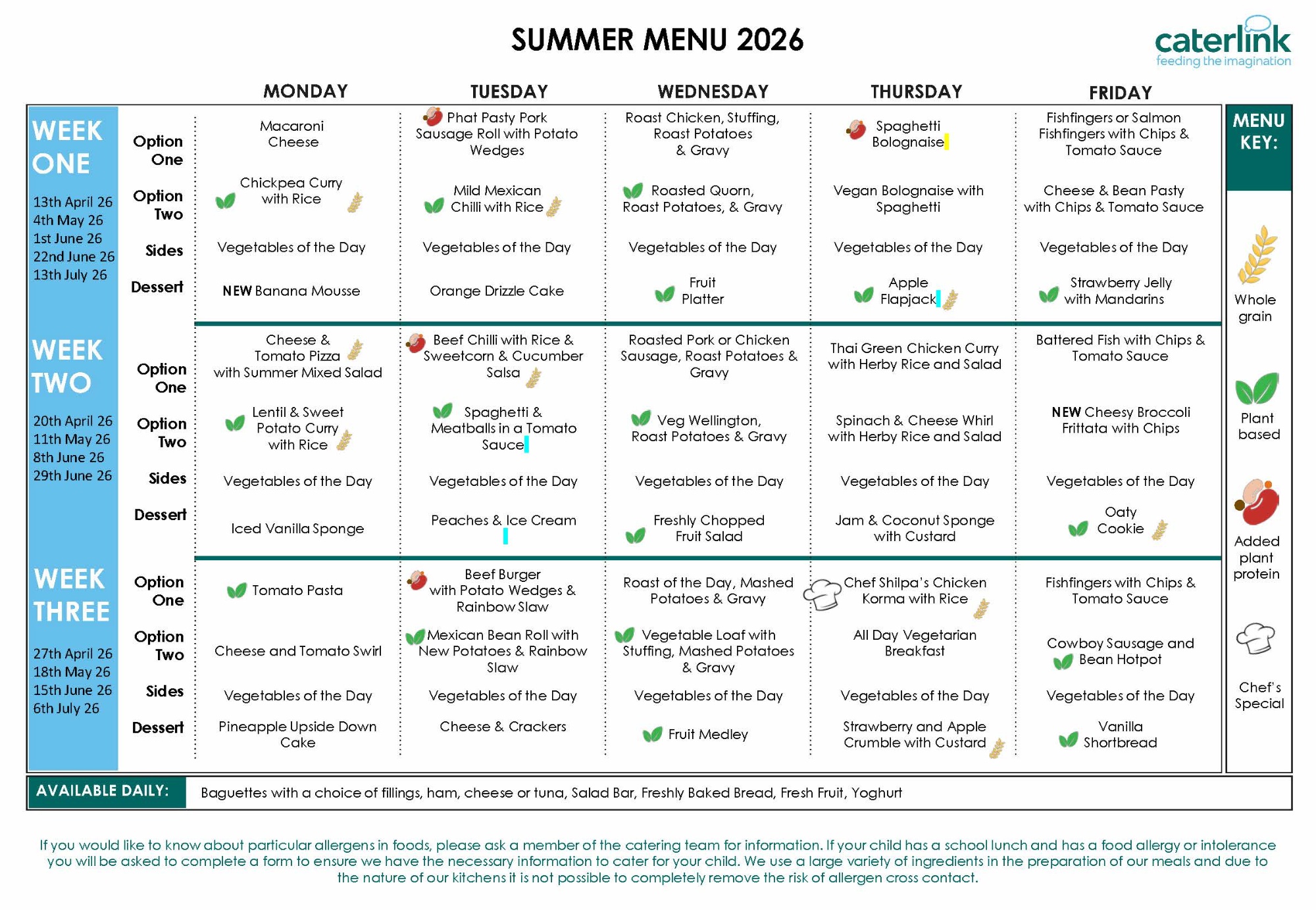 The Firs Menu, Summer 2026