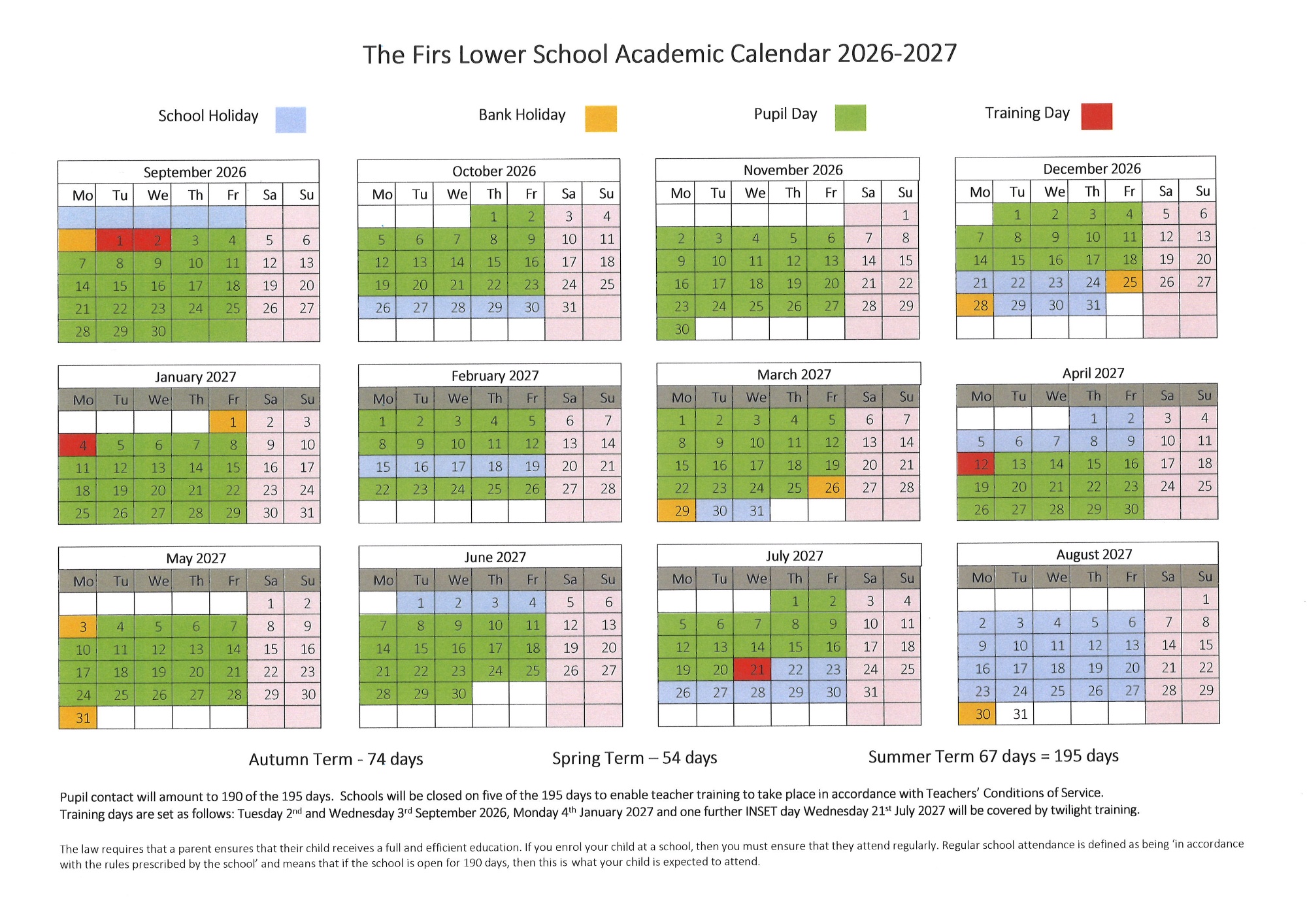 The Firs Academic Calendar 2026-2027